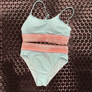 Blue Bikini with Pink Stripes